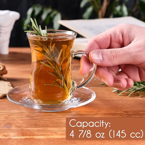 Turkish Tea Set 12 Pcs - 6 Glass Cups & Saucers, Modern Borosilicate Glass