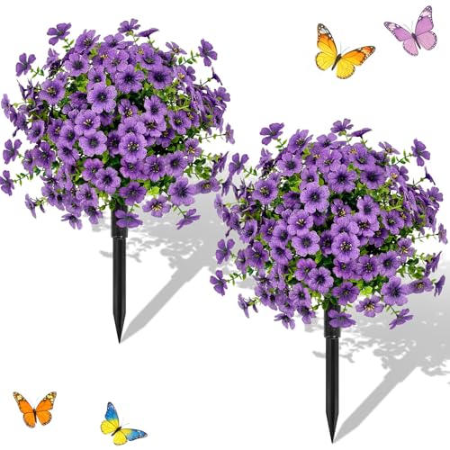 2-Pack UV Resistant Artificial Topiary Ball Trees with Ground Stakes