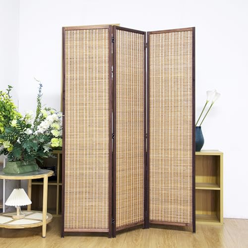 3-Panel Bamboo Room Divider Screen - 5.6 FT Tall Freestanding Folding Partition