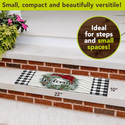 Winter Wreath Decorative Mini Doormat - 22x10 Non-Slip Entry Mat