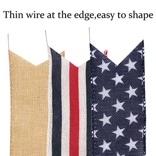 Patriotic Burlap Bow for Wreaths - Red White Blue Stars & Stripes Decor