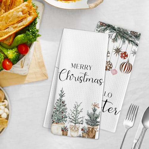 Gnmduw Hello Winter Christmas Kitchen & Hand Towels Set of 2, 16x24 Inches