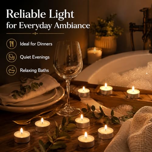 Unscented White Tea Light Candles - 25 Pack Smokeless Tealights in Aluminum Cups