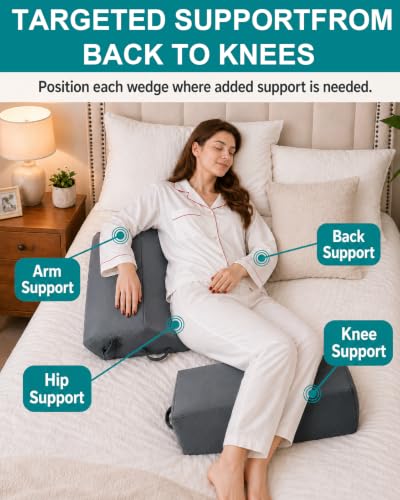 SJFFDP Grey 3-Piece Bed Wedge Pillow Set for Post-Surgery & Side Sleeping