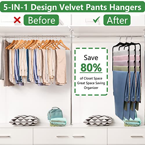 3-Pack Velvet Pants Hangers Space Saving 5-Tier Trouser Racks