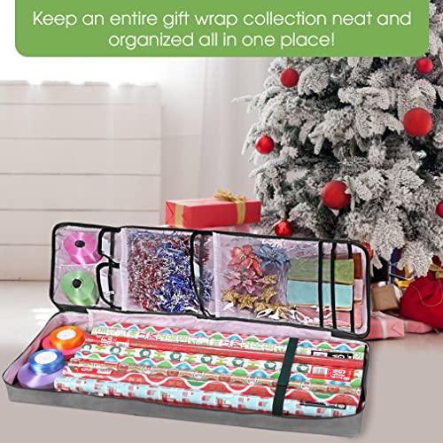 Christmas Wrapping Paper Storage Bag with Pockets Underbed Organizer Gray