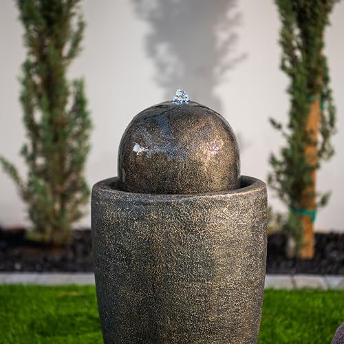 26-Inch Modern Sphere Water Fountain with LED Lights for Indoor & Outdoor