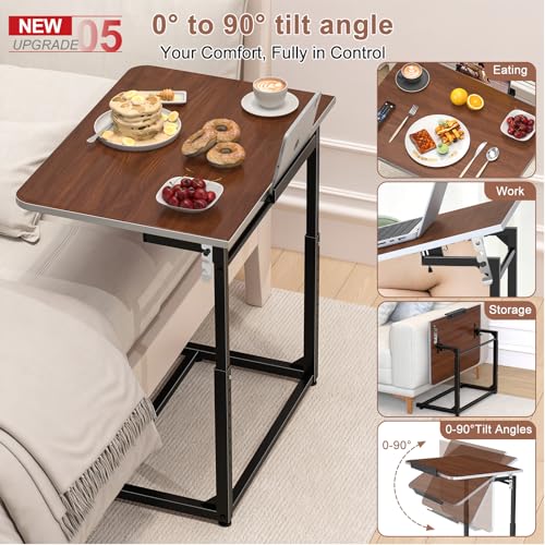 MLZLLL Walnut Wood Large Folding TV Tray Table with Adjustable Height & Tilt, Phone/Tablet Slot - 1 Pack