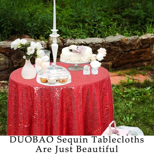 DUOBAO 60 Inch Red Sequin Tablecloth - Elegant Wedding & Christmas Decor