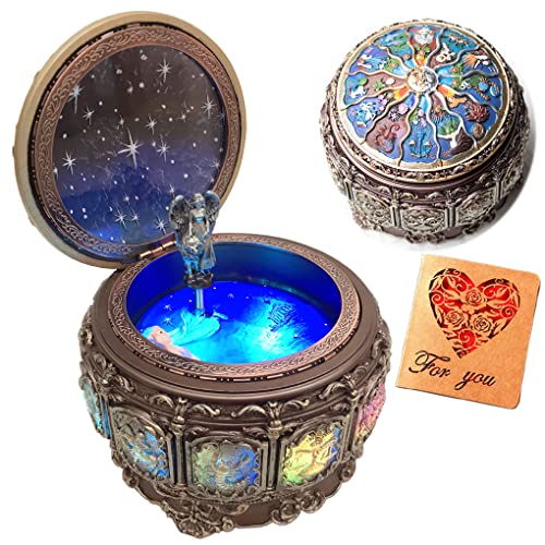 Vintage Zodiac Music Box with Rotating Goddess LED Lights