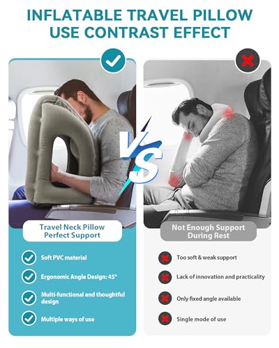 Inflatable Travel Neck Pillow for Airplanes, Cars & Office - Grey
