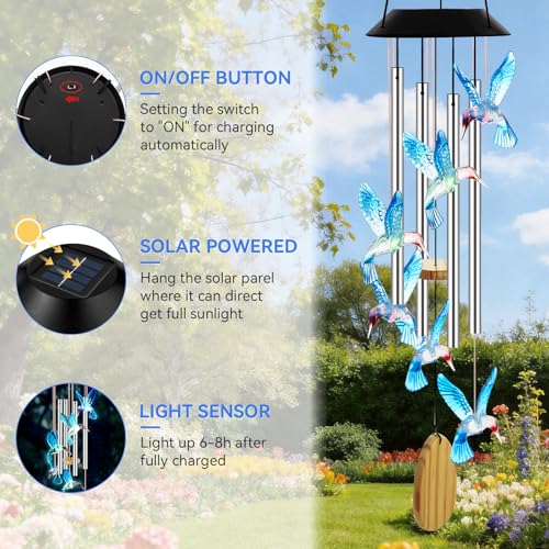 Solar Hummingbird Wind Chimes with Color Changing LED Garden Lights