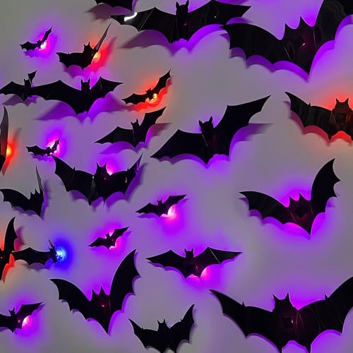 DR.DUDU 36 Pack Light-Up Halloween 3D Bats Wall Decor with Flashing LED