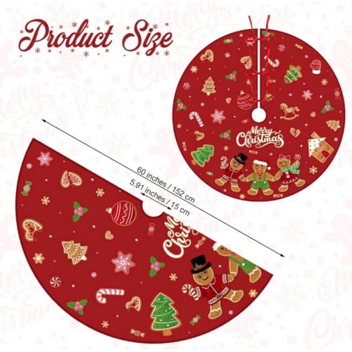 Marspark 60 Inch Red Gingerbread Christmas Tree Skirt - Festive Holiday Decor