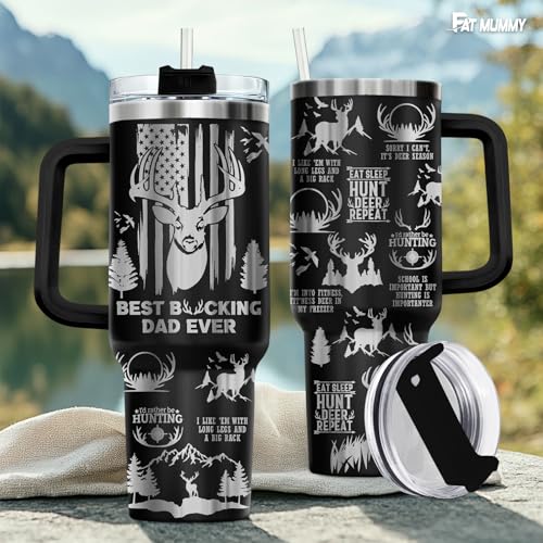 40oz Deer Hunting Tumbler with Handle – Funny Gift for Dad, Outdoorsman