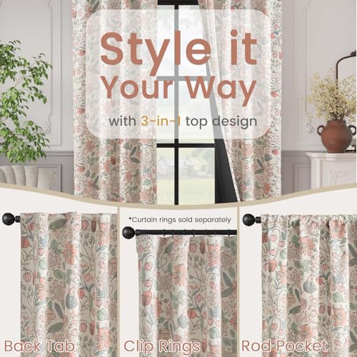 Floral Blackout Curtains for Girls Nursery, 63-Inch Pink Flower Drapes, 2-Pack