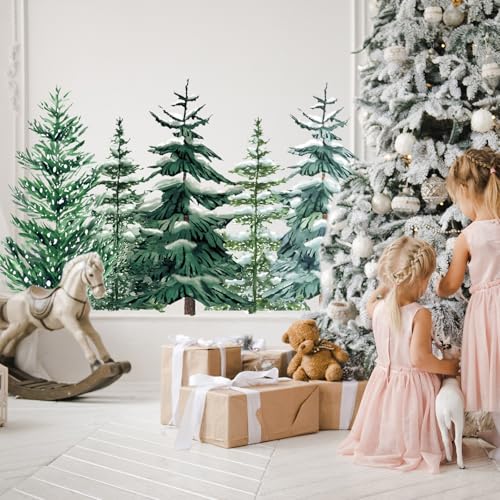 JarThenaAMCS Snowy Forest Winter Christmas Wall Stickers 6 Sheets 11.8 x 35.4 in Peel & Stick Mural