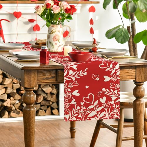Artoid Mode Red Heart Love Valentine Table Runner 13x120 Inch