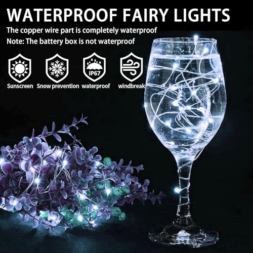 50 Pack White Fairy Lights Battery Operated 7ft 20 LED for Mason Jars & Centerpieces (50, White) Chzk