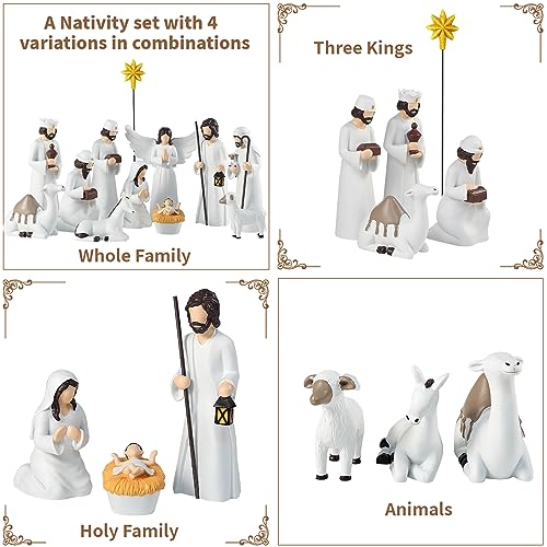 12 Piece Nativity Scene Set for Christmas Indoor Decorations - Elegant Resin Holy Family Figures