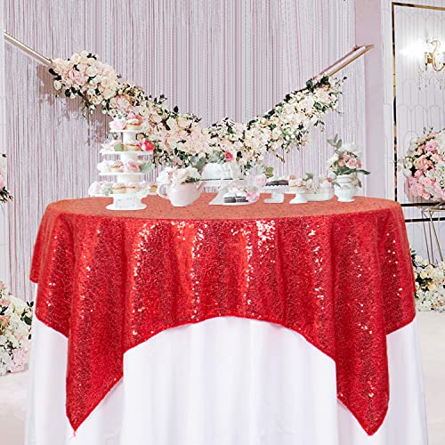 36x36 Inch Red Sequin Tablecloths | 2 Pack Sparkle Square Party Linens for Weddings & Christmas