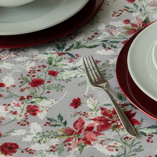 Nostalgic Poinsettia Tablecloth - Red, 60x104 Inches Rectangular Variation