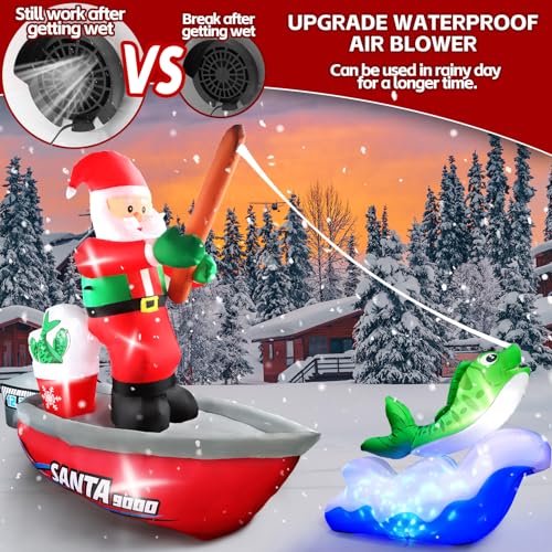 Kalolary 15FT Christmas Inflatable Santa Fishing with LED Lights - Holiday Yard Decor