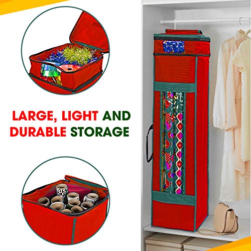 Wrapping Paper Storage Bag with Pockets Handles and Clear Window Red