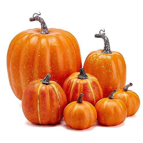 7-Piece Artificial Pumpkin Set for Fall & Thanksgiving Decor