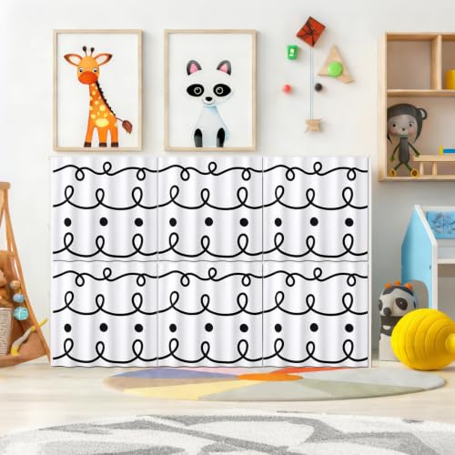 6-Piece Classroom Cabinet Curtains, Black and White Storage Privacy Drapes