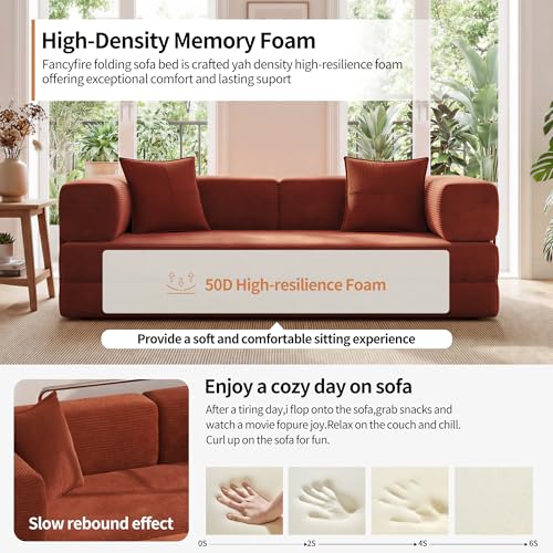 78.8-inch Convertible Corduroy Sofa Bed - Orange Sleeper Couch