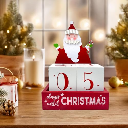 Christmas Countdown Blocks Santa Claus 99 Days Advent Calendar Decorations Wooden Merry Christmas Sign Farmhouse Rustic Tabletop Number Date Xmas Party Holiday D?cor for Home