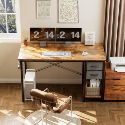 40-Inch Modern Computer Desk with Storage Drawer and Side Hook - Brown