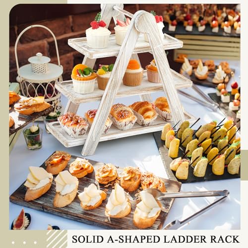 Rustic 3 Tier Wooden Cupcake Stand Ladder - Beeveer Party Dessert Display