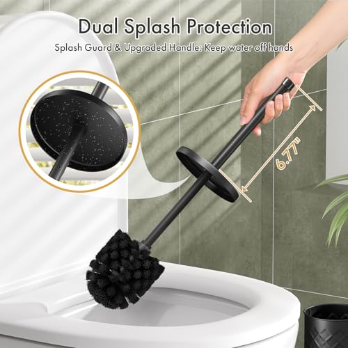 Toilet Bowl Brush and Holder Set (2 Pack) with 4 Extra Brush Heads - Black