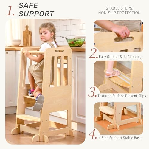Adjustable Toddler Learning Tower – Kitchen Helper Stool with Sliding Door