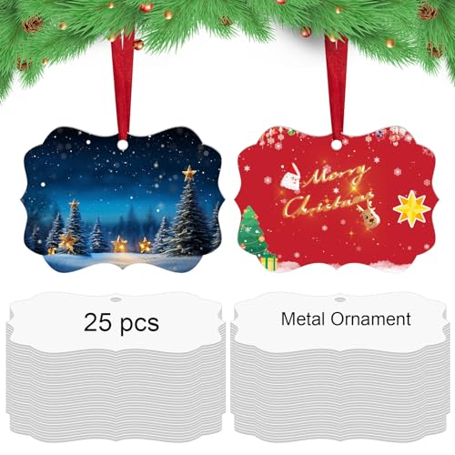 LIZOIDZSM 25 pcs Metal Sublimation Christmas Ornament Blanks - Double Sided DIY Holiday Decorations