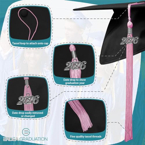 Pink Graduation Tassel with Silver 2026 Date Drop Charm