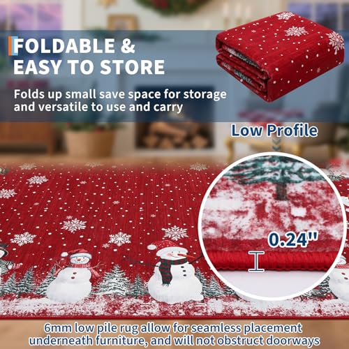 GarveeHome Snowman Red Christmas Area Rug 8x10 Non Slip Holiday Decor
