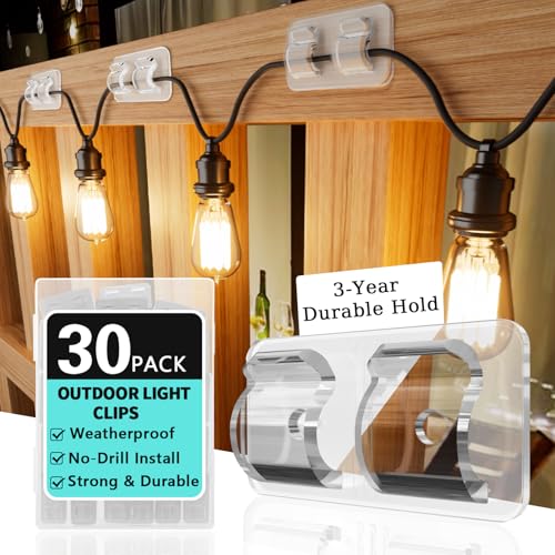 30-Pack Outdoor String Light Hooks, Waterproof Heavy Duty Adhesive Clips