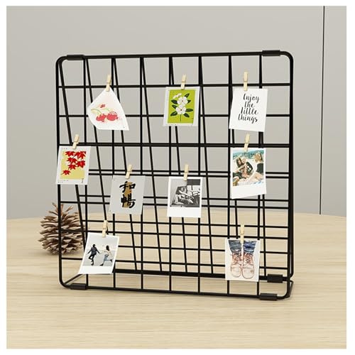 Double-Sided Metal Photo Display Rack with 20 Wooden Clips, Black