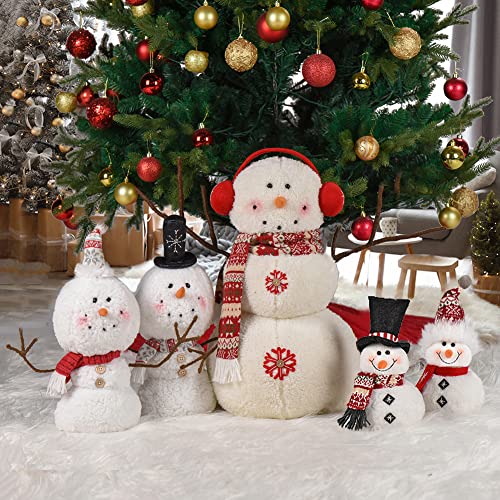 Worldeco 2-Piece Christmas Snowman Plush Decor, Red Hat Adjustable Bowler, 9.75in & 12.25in