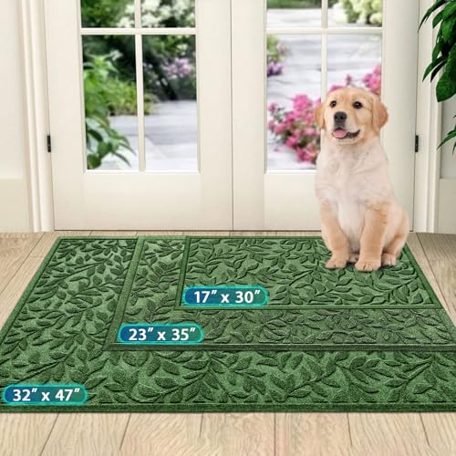 Heavy Duty Front Door Mat 17x30 Inch Non-Slip Rubber Entrance Rug Green