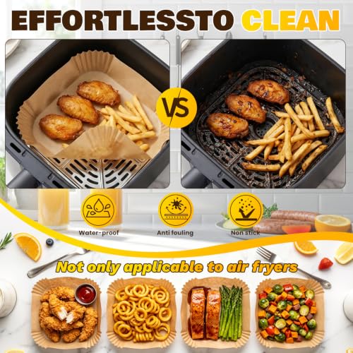 600Pcs 8-Inch Square Air Fryer Disposable Paper Liners, Non-Stick Parchment