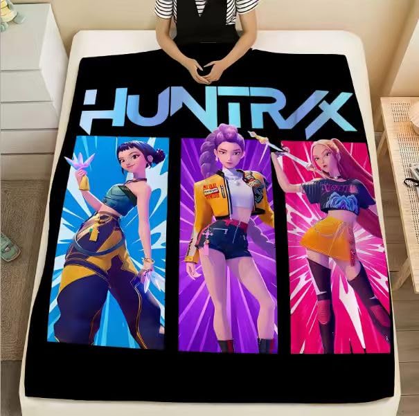 K-Pop Demon Hunters Kids Flannel Throw Blanket - Soft 55" x 40" (Black)