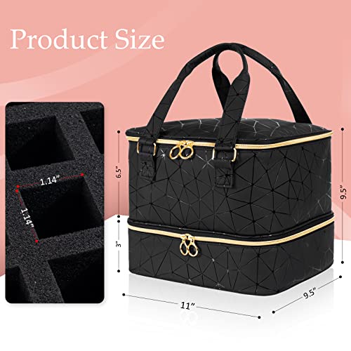 Uross Large Black Nail Polish Organizer Bag Holds 42 Bottles & Lamp