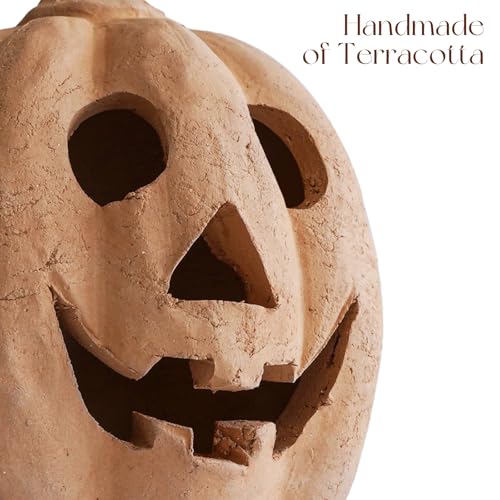 Handmade Terracotta Pumpkin Jack O' Lantern - 7.5" for Fall Decor