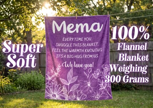 InnoBeta Mema Gift Flannel Throw Blanket 50x65 Purple Flowers - Cozy Grandma Gift for Mother's Day, Christmas, Birthday