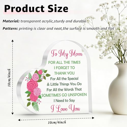 I Love You Gifts for Mom Heart Acrylic Plaque - Mothers Day Birthday Gift from Daughter Son