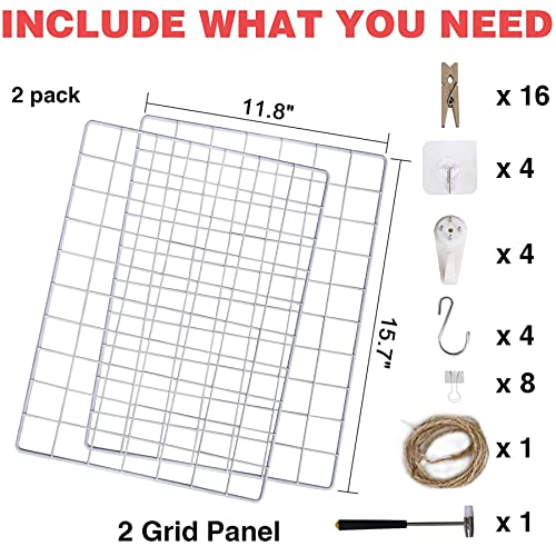 Wire Grid Wall Panel Set - 15.7 x 11.8 Inch Photo Display & Organizer
